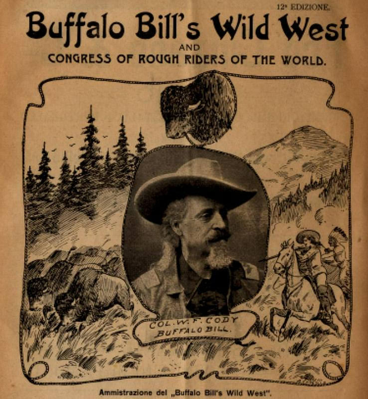 Polkovnik William Frederick Cody, imenovan tudi Buffalo Bill (1846-1917), pri šestdesetih. - List iz programske knjižice.