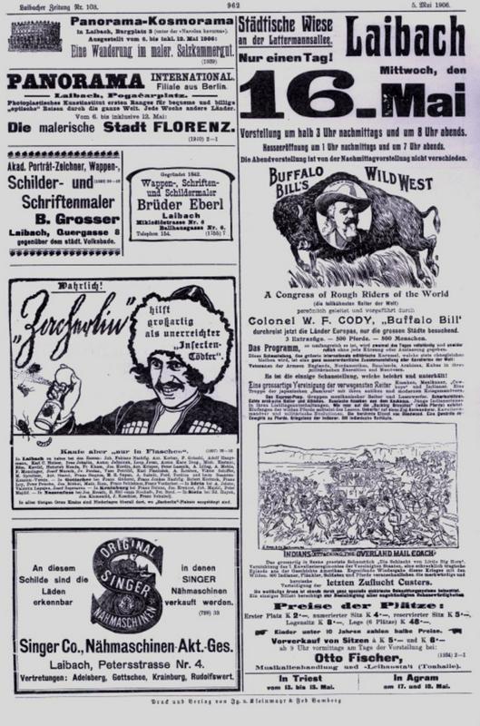Oglas v Laibacher Zeitungu - sobota, 5. maja 1906.