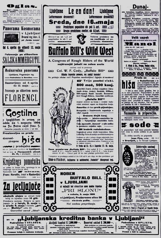 Oglas v Slovencu - sobota, 5. maja 1906.