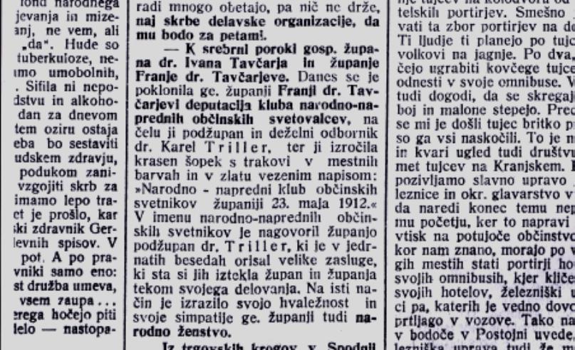 Slovenski Narod je 23. maja na dan 25-letnice 'županjine' srebrne poroke poročal o odposlancih, ki so jo obiskali ob tem jubileju.