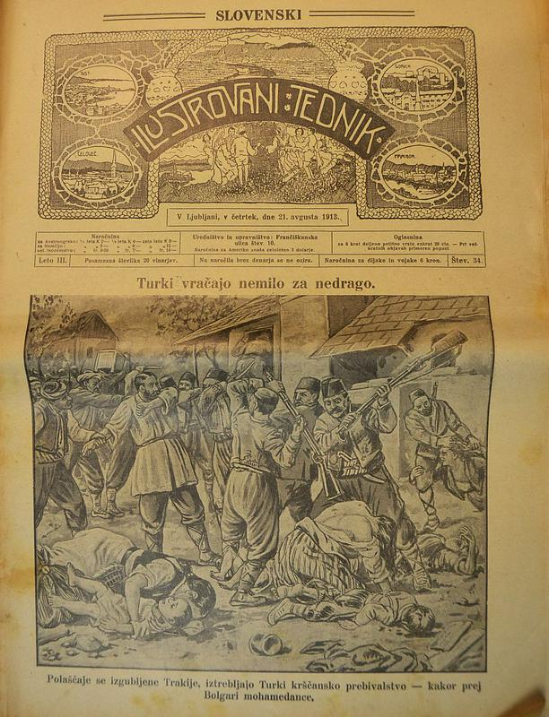 Naslovnica časnika Slovenski ilustrovani tednik, 21. avgusta 1913, poroča o dogodkih na Balkanu.