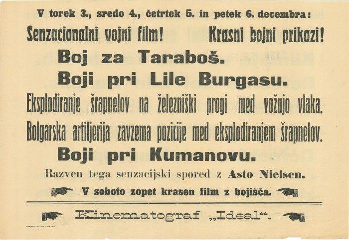 Boji v prvi balkanski vojni so navdihnili tudi filmske ustvarjalce. Na sliki filmski plakat iz leta 1912.