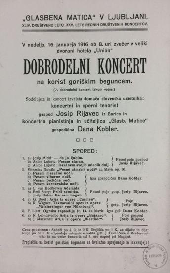 Ljubljanski koncert za goriške begunce, ki ga je januarja 1916 priredila Glasbena Matica.