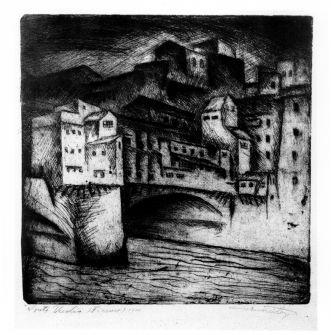Veno Pilon, Ponte Vecchio, 1920, jedkanica/papir