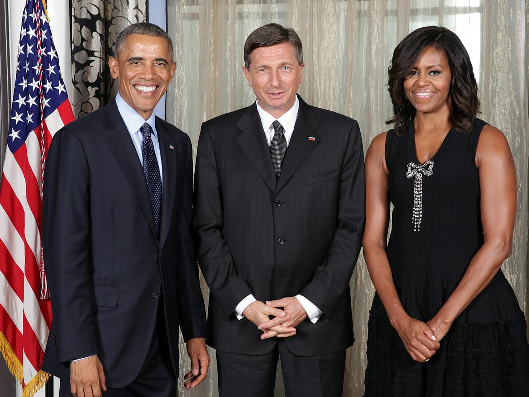 Nekdanji ameriški predsednik Barack Obama, slovenski predsednik Borut Pahor in nekdanja ameriška prva dama Michelle Obama. Foto: Urad predsednika republike Slovenije