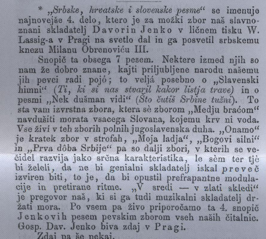 O Jenkovi mednarodni zbirki so leta 1870 poročale tudi ljubljanske Novice.