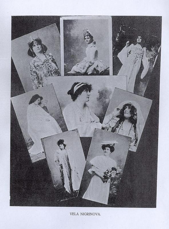 12.	Vela Nigrinova je leta 1903 gostovala tudi v Ljubljani. Leposlovni list Slovan pa je prinesel fotografije njenih značilnih vlog