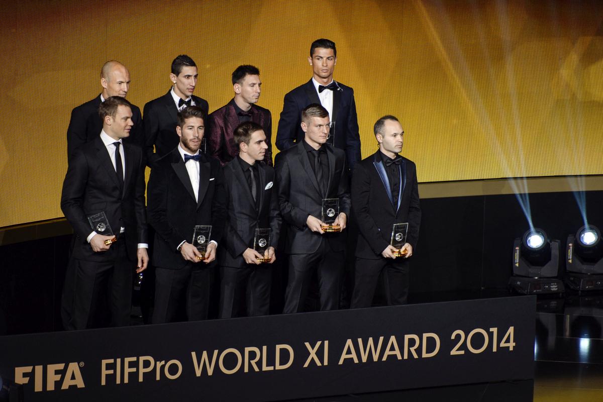 Manuel Neuer, Sergio Ramos, Philipp Lahm, Toni Kroos, Andres Iniesta, Arjen Robben, Angel di Maria, Lionel Messi in Cristiano Ronaldo