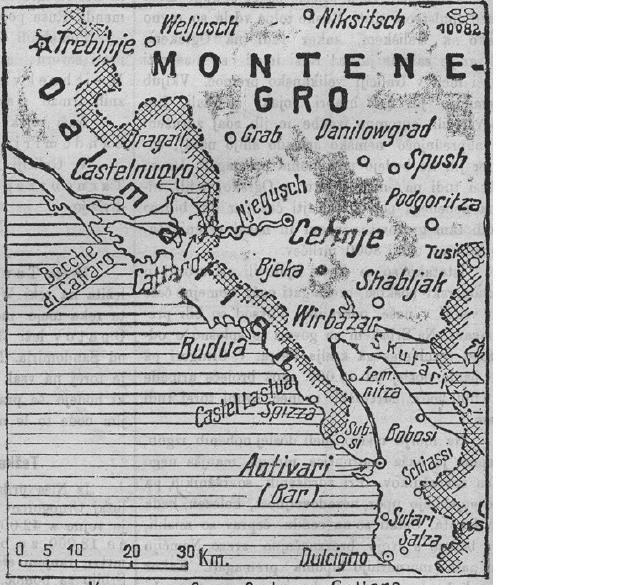 Zemljevid območja Boke Kotorske iz leta 1914. Objavil Štajerc. Foto: Knjižnica Ivana Potrča Ptuj