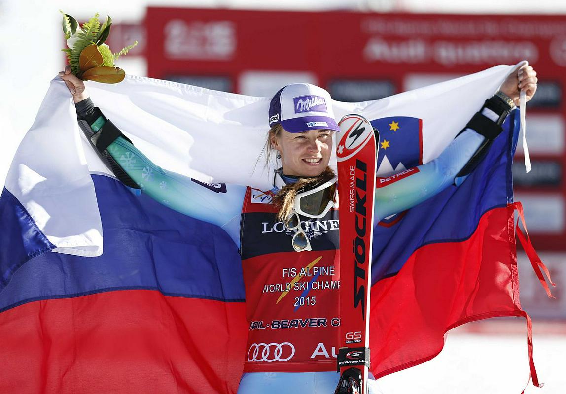 Tina Maze je na svetovnih prvenstvih osvojila štiri zlate medalje, od tega dve leta 2015 (smuk, kombinacija). Foto: Reuters