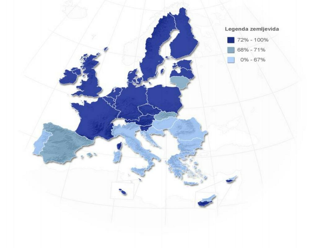 Temnejša barva pomeni večje zadovoljstvo vprašanih z lastnim življenjem. Foto: Eurobarometer