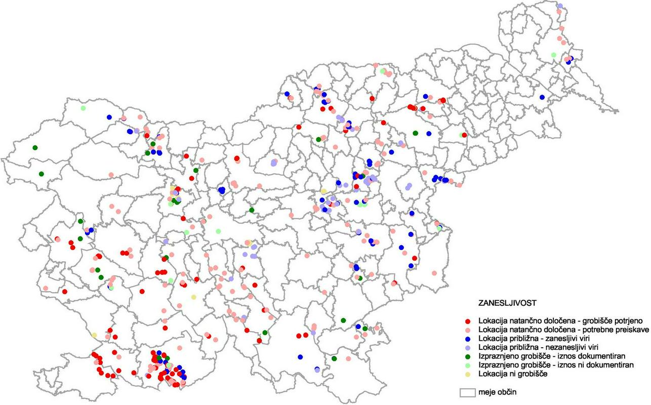 Zemljevid evidentiranih prikritih grobišč, narejen maja 2009. Foto: Arhiv Mitje Ferenca
