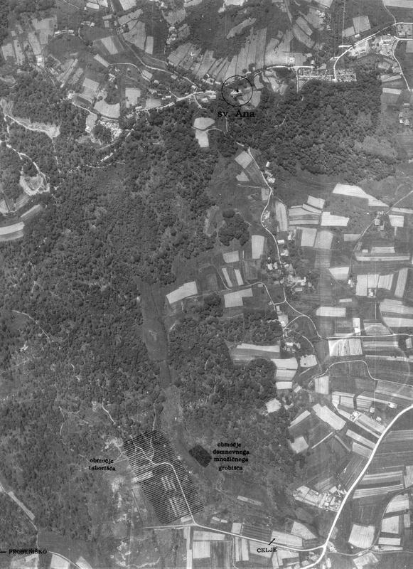 Letalski posnetek območja taborišča Teharje leta 1956. Foto: Iz knjige M. Ferenc, Prikrito in očem zakrito