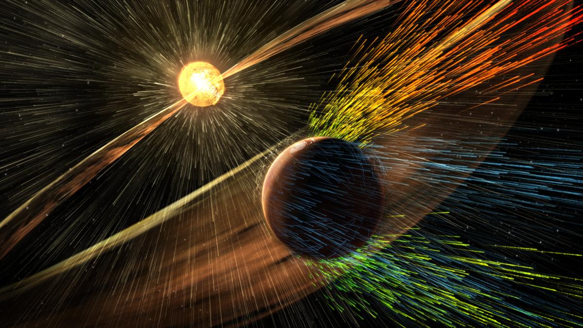 Tako je umetnik pri Nasi vizualiziral Sončev vpliv na Marsovo atmosfero. Foto: NASA/GSFC