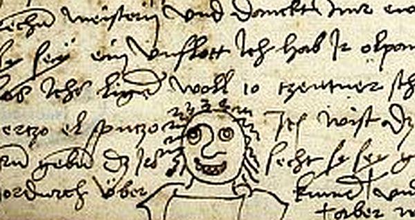 Detajl pisma Albrechta Dürerja s smejočo podobo, ki bi jo danes imenovali emotikon. Foto: Stadtbibliothek Nürnberg