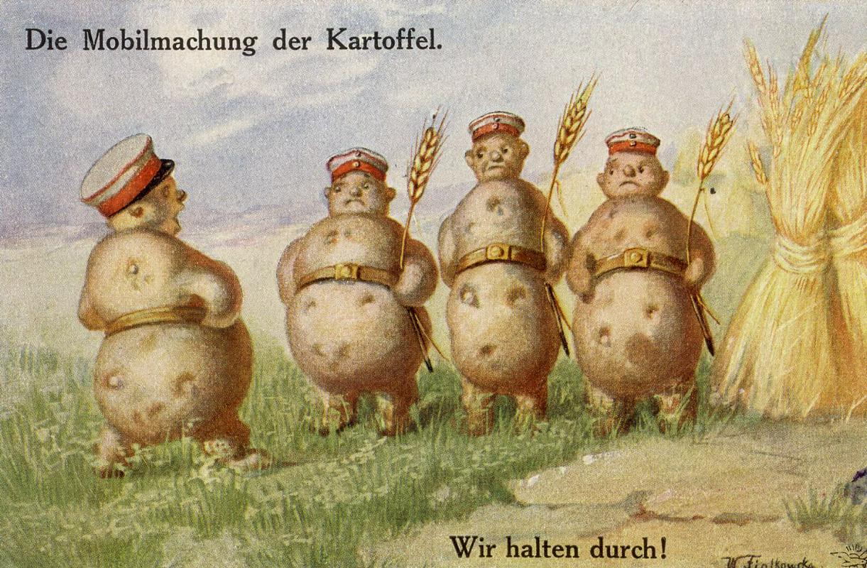 Die Mobilmachung der Kartoffel. Založba: Kunstverlagsgesellschaft Wohlgemuth & Lissner, Berlin, Nr. 1030. Sig. W. Fialkowska. Neodposlana.