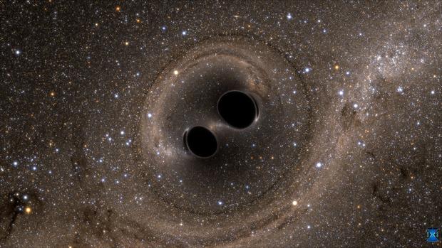Ponazoritev dveh črnih lukenj v divjem plesu. Foto: LIGO/A. Simonnet.