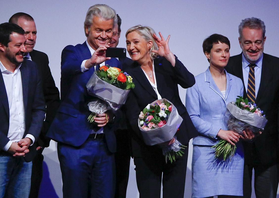 Matteo Salvini, Geert Wilders, Marine Le Pen in Fauke Petry. Foto: Reuters