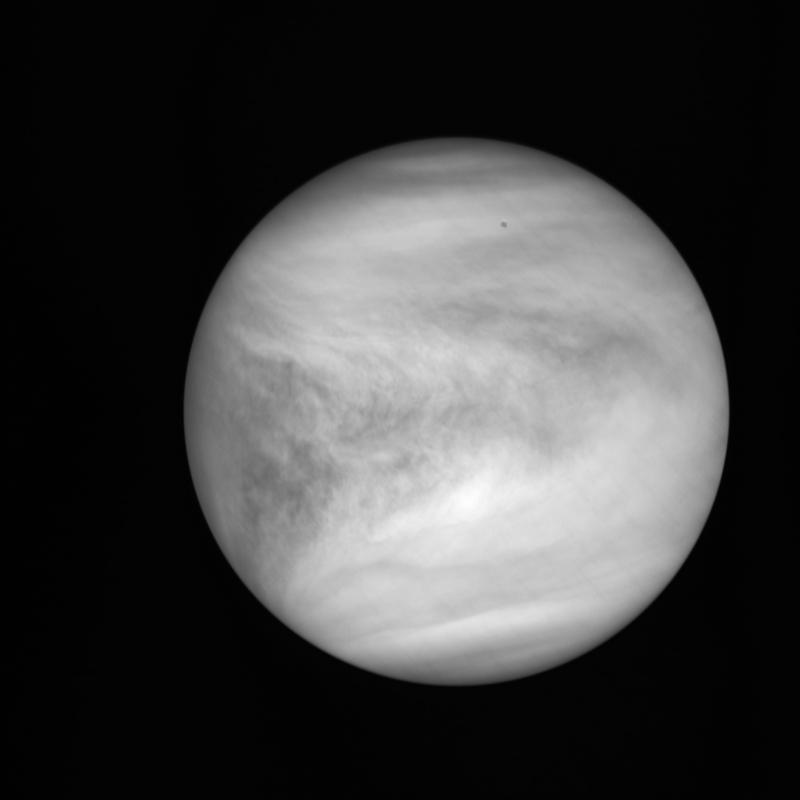 Venera v ultravijolični svetlobi, ki poudari oblake. Posnetek sonde Akacuki. Foto: Jaxa