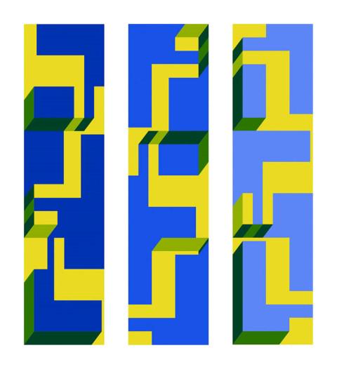 Beti Bricelj, Brez naslova, akril na platnu, 3 × (160 × 40 cm), 2018.