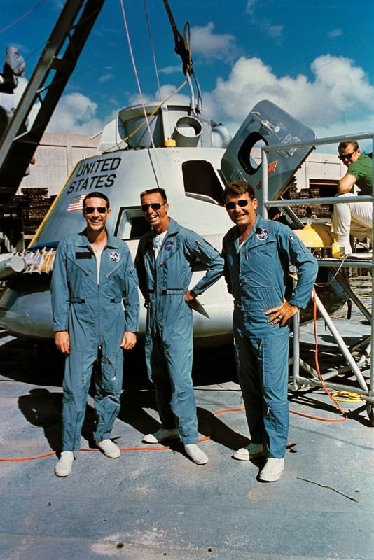 Posadka Apolla 7 od leve proti desni: Eisele, Cunningham, Schirra. Foto: Nasa