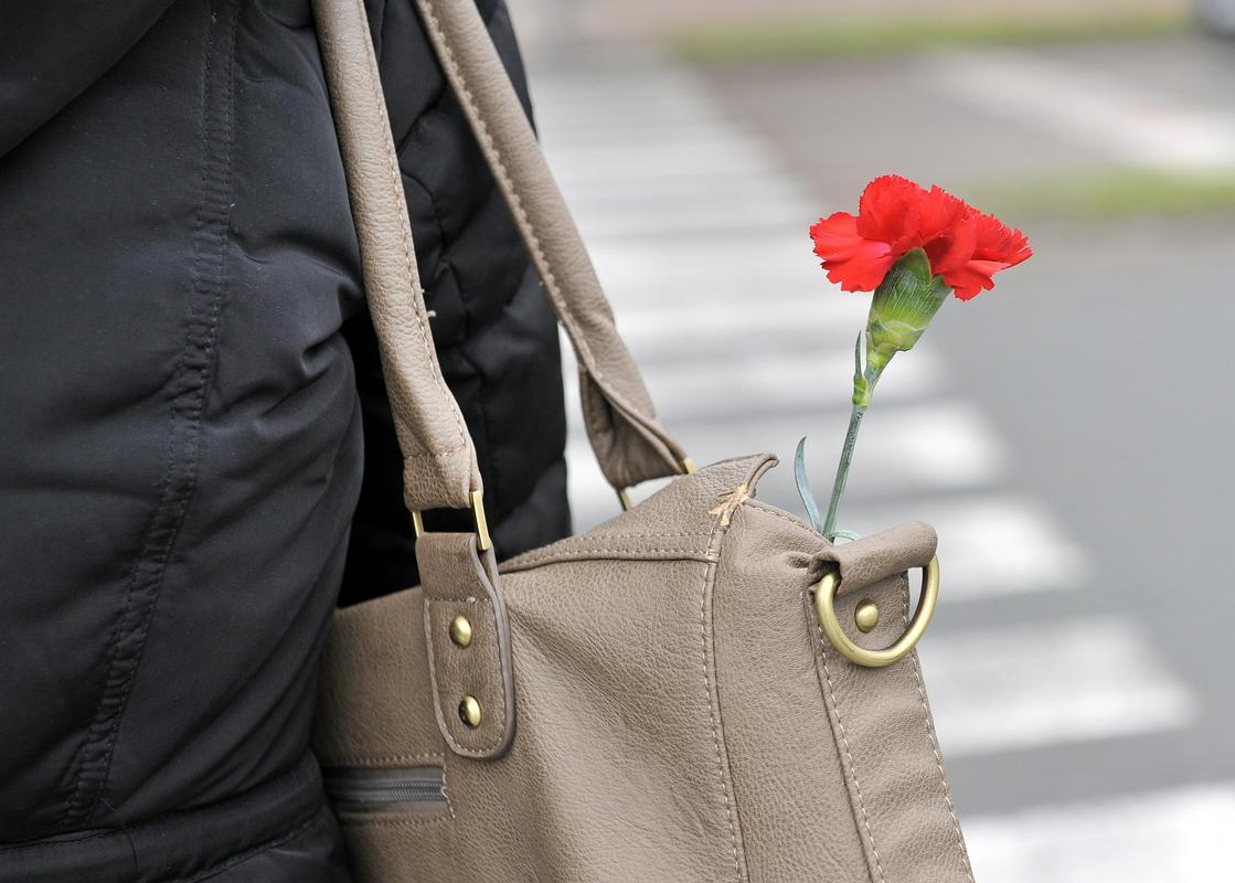 Rdeč nagelj v ženski torbi. Foto: BoBo