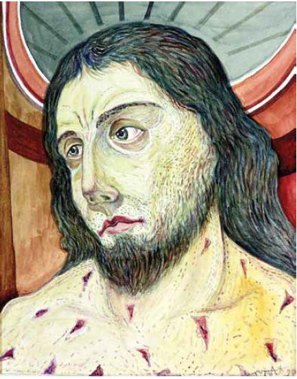 Križani, akvarel na papirju, 1999. Foto: Katalog Klavdij Tutta - Zmaga svetlobe