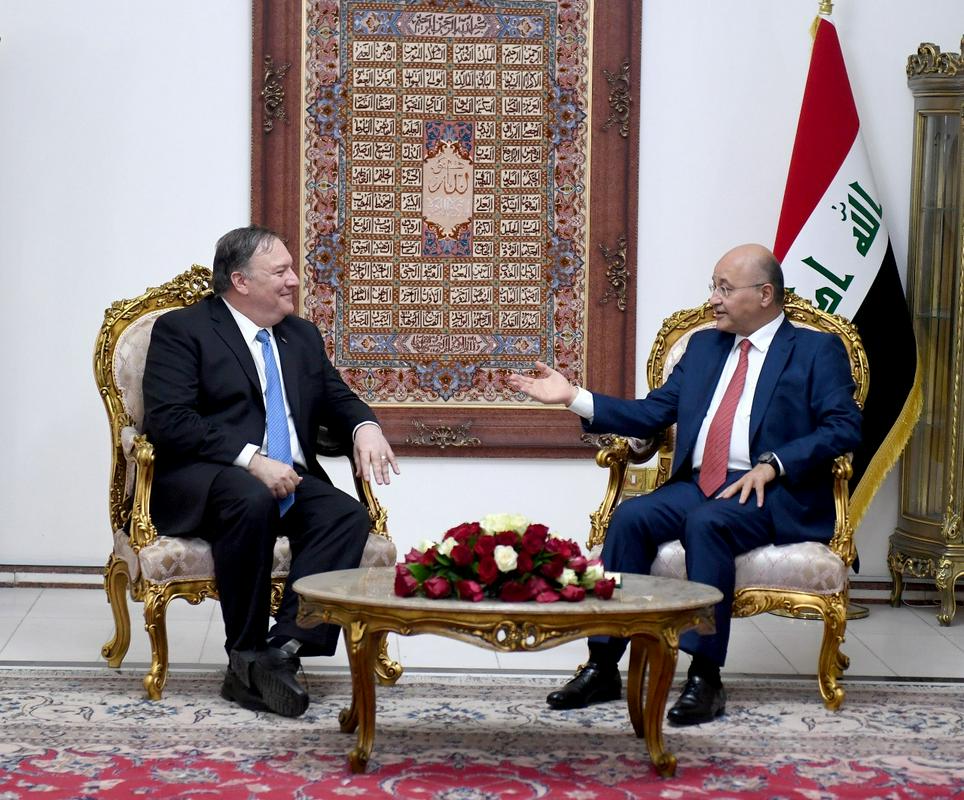 Ameriški državni sekretar Mike Pompeo med torkovim srečanjem z iraškim predsednikom Barhamom Salehom. Foto: Reuters