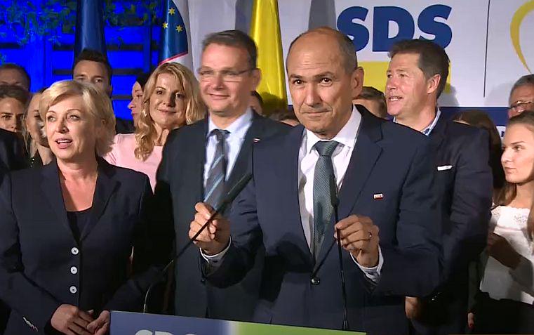 SDS je na prejšnjih volitvah leta 2014 osvojil 24,78 odstotka glasov. Na volitvah 2019 je skupna lista SDS-a in SLS-a dobila 26,43 odstotka glasov. Foto: Televizija Slovenija