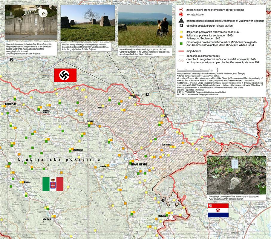 Zemljevid zasedene Dolenjske in meje med okupatorji. Foto: Dolenjski muzej Novo mesto