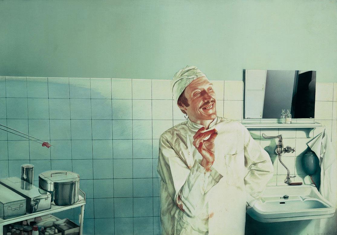 Gottfried Helnwein, Nasmejani zdravnik, 1973. Foto: albertina.at