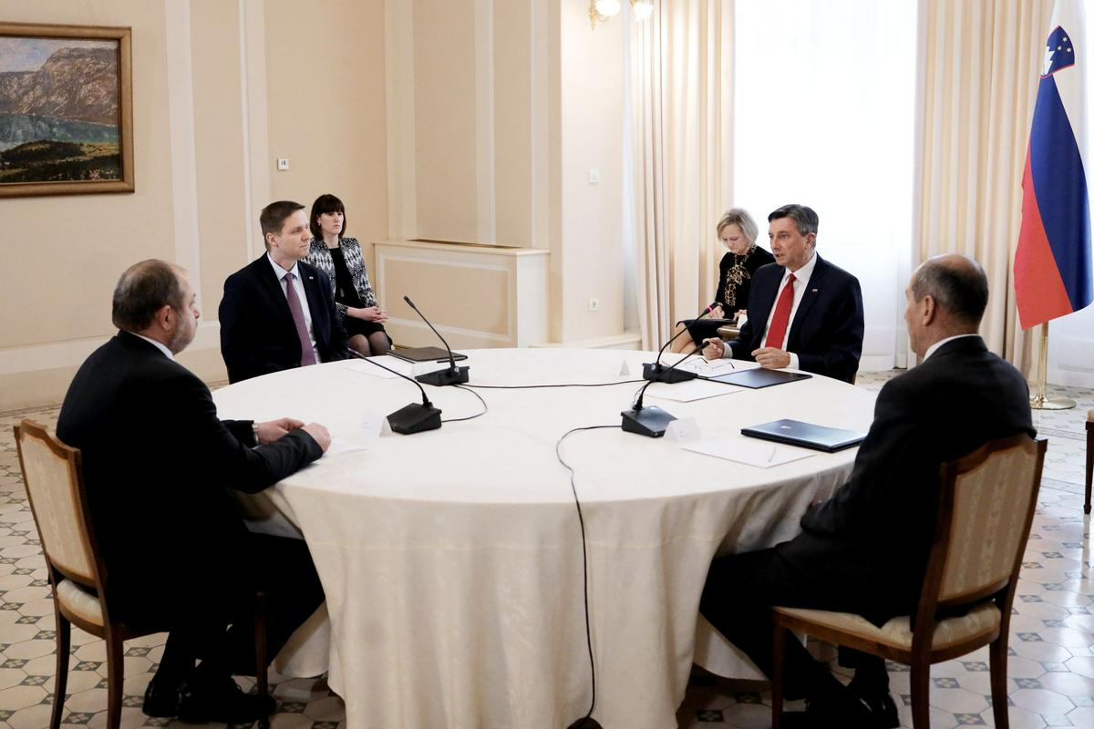 Srečanje štirih predsednikov 26. marca 2020 v predsedniški palači. Foto: STA/Daniel Novakovič