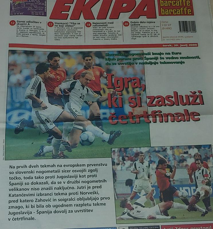 Naslovnica športnega dnevnika Ekipa, torek, 20. junija 2000. Foto: MMC RTV SLO
