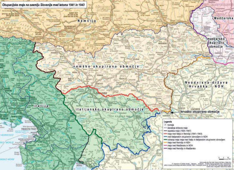 Rezultat projekta je tudi natančno izrisan zemljevid okupacijskih meja na ozemlju Slovenije med letoma 1941 in 1943. Foto: Arhiv projekta Okupacijske meje