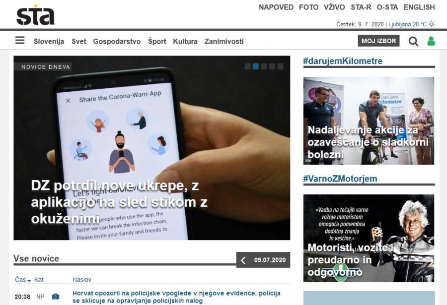 Spletna stran Slovenske tiskovne agencije. Foto: Zajem zaslona