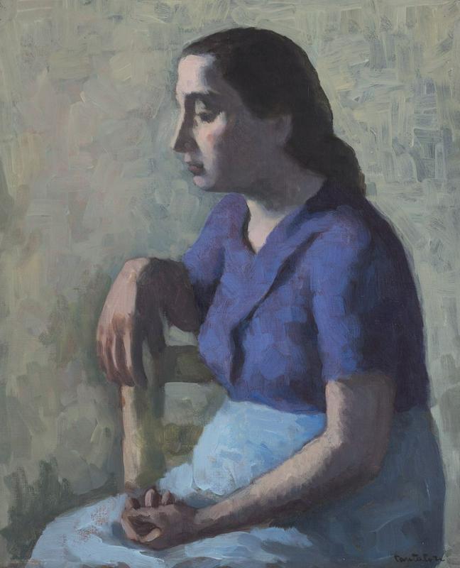 Domenico Cantatore, Sedeča žena, olje, platno, 60 x 49,5 cm, sign. d. sp.: Cantatore, NG S 1999. Foto: Narodna galerija