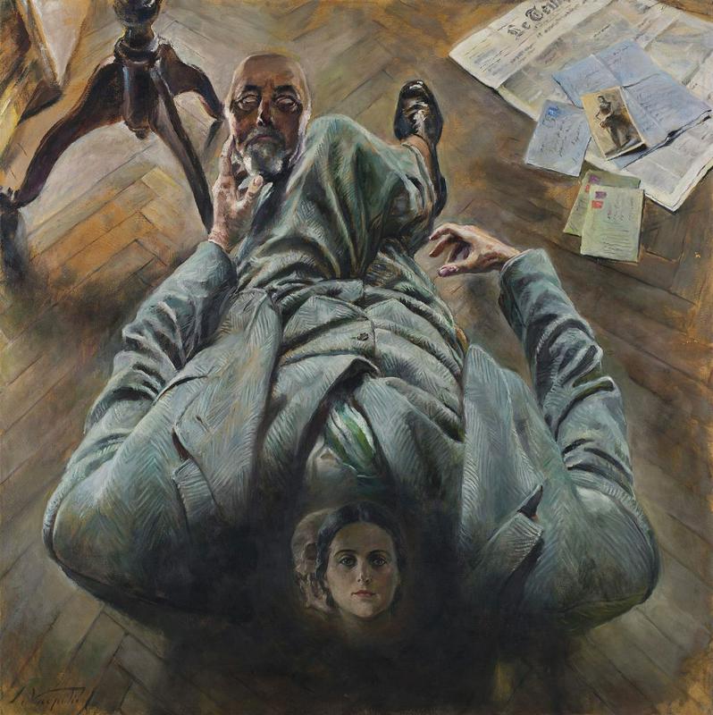 Ivan Vavpotič, Surrealistični avtoportret z mrtvaško in žensko glavo (Privid), 1940, olje, platno, 142 x 142 cm, sign. l. sp.: I. Vavpotič, NG S 496. Foto: Narodna galerija