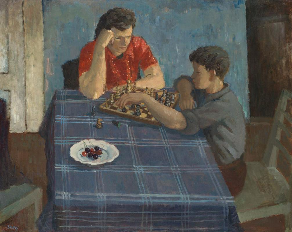 Maksim Sedej, Pri šahu, (ok. 1947), olje, platno, 73 x 93 cm, sign. l. sp.: Sedej, NG S 2250. Foto: Narodna galerija
