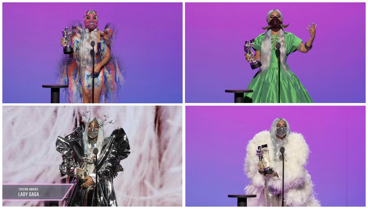 Lady Gaga se je v večeru kar štirikrat preoblekla, ves čas pa je nosila masko. Foto: Reuters