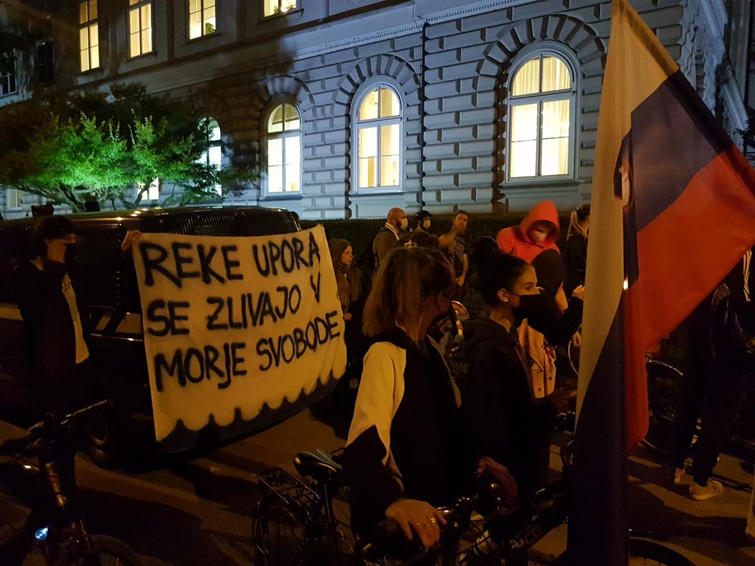 Protestniki so pred parlamentom peli tudi slovensko himno in vzklikali 