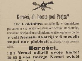  Foto: Korošci, ali hočete pod Prajza! : jugoslovanski plebiscitni plakat, 1920, Zbirka Koroški plebiscit, TE 1, ovoj SI_PAM/1760: 00001/3.16, Pokrajinski arhiv Maribor