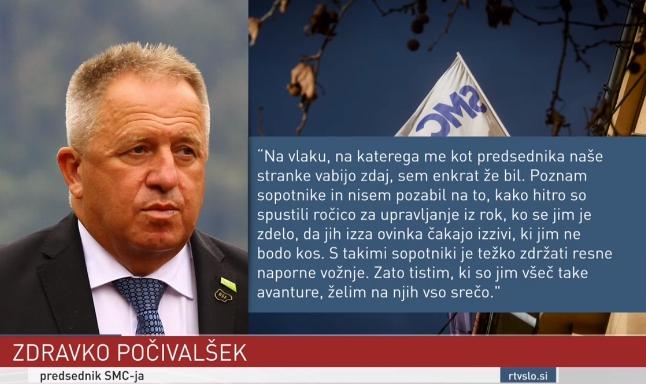 Izjava predsednika SMC-ja Zdravka Počivalška o sodelovanju v morebitni novi koaliciji. Foto: Televizija Slovenija, zajem zaslona