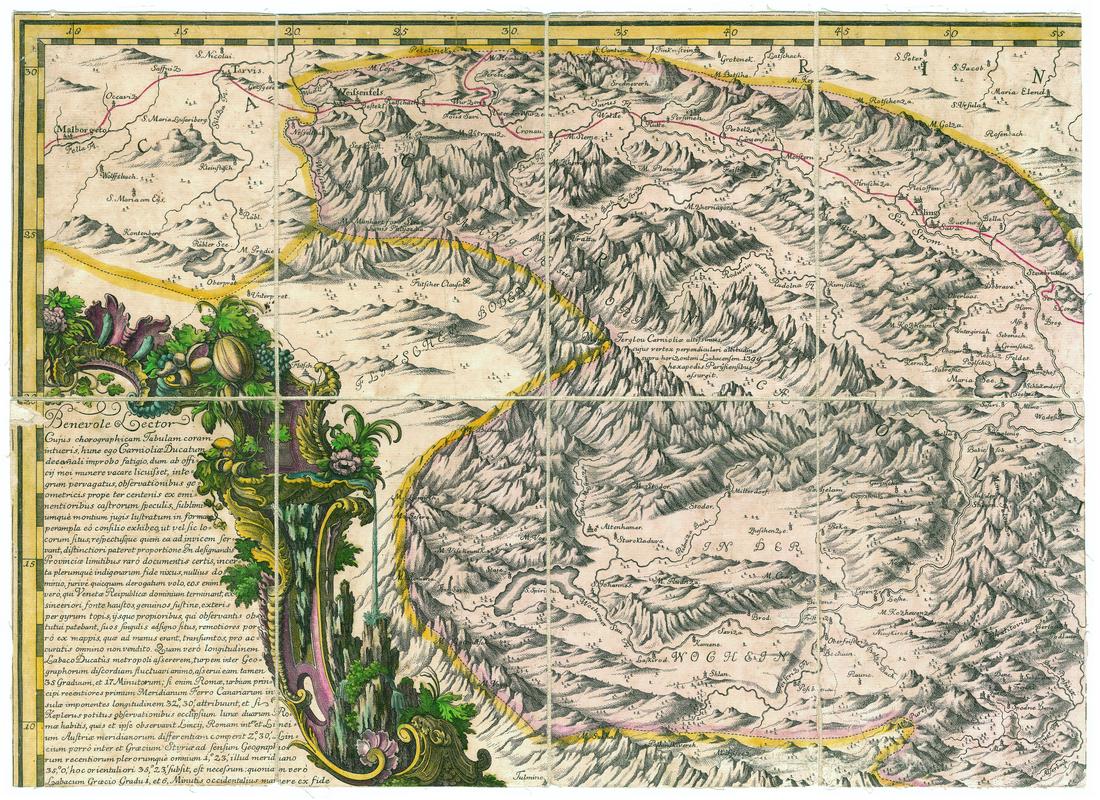 Prvi list Florjančičevega zemljevida iz leta 1744. Foto: dLib