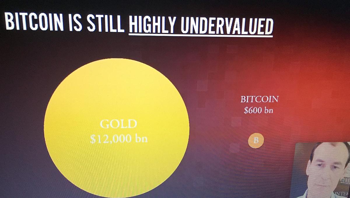 Bitcoin, ki ga vse več uglednih finančnih ustanov imenuje digitalno zlato, je še vedno močno podcenjen, meni podjetnik Robert Rolih, saj trenutno dosega le približno pet odstotkov tržne kapitalizacije zlata, kar bi se lahko povzpelo na 10 ali celo 20 odstotkov. Foto: MMC RTV SLO
