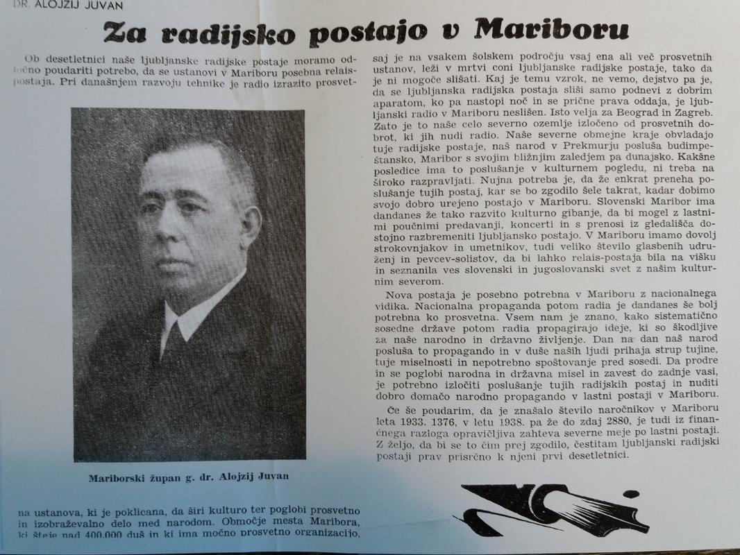 Mariborski župan dr. Alojzij Juvan leta 1938 piše o slabi slišnosti Radia Ljubljana na območju Maribora. Foto: Radio Maribor