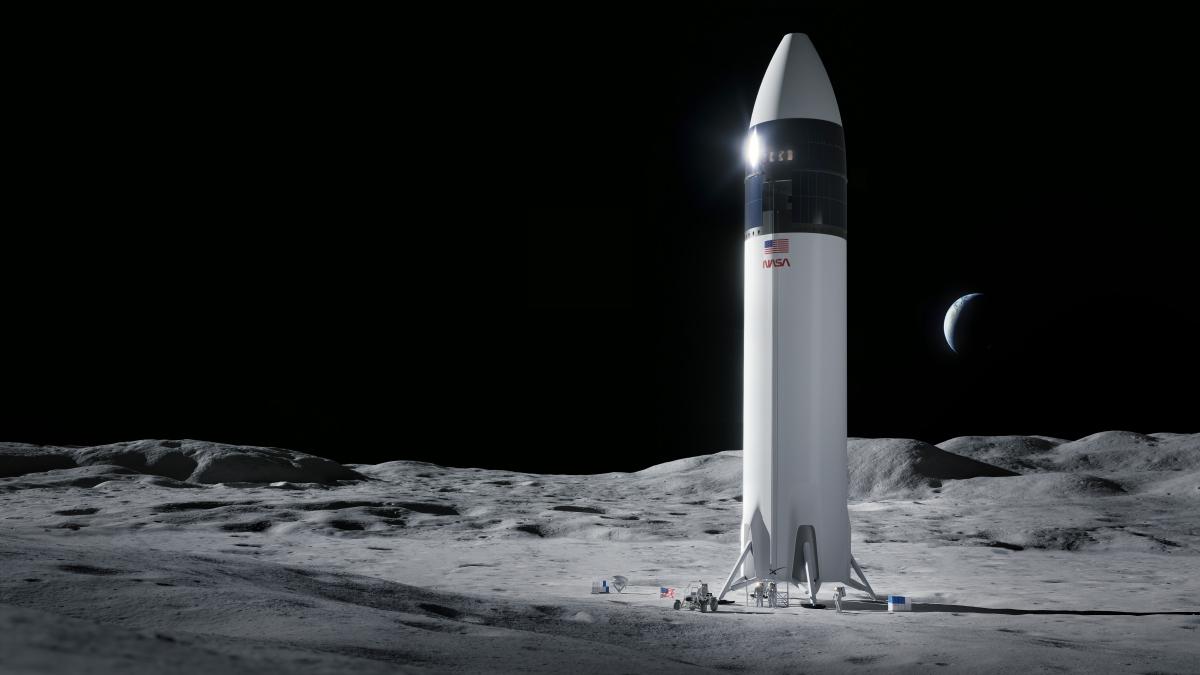 Simbolična podoba Starshipa na Luni. Starship je uradno del programa Artemis.  Foto: SpaceX