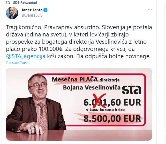 Odziv premierja Janeza Janše na kampanjo #zaobSTAnek. Foto: Twitter/Janez Janša