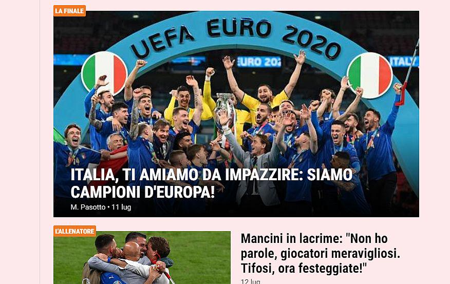 Na naslovnici spletne izdaje Gazzette dello Sport so vzhičeni. 