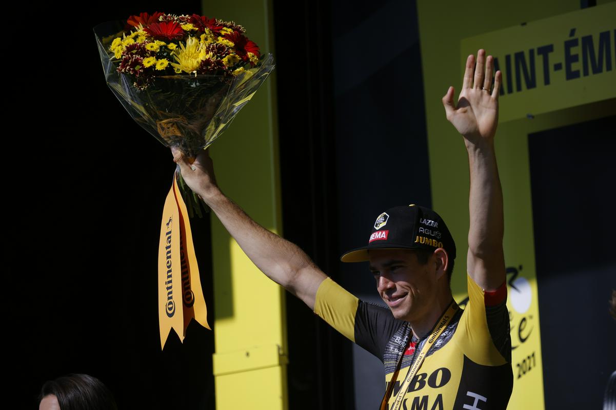 Wout van Aert je dosegel peto etapno zmago na Touru: trem sprintom je letos dodal slavje v gorski etapi in zdaj še v kronometru. Foto: Reuters