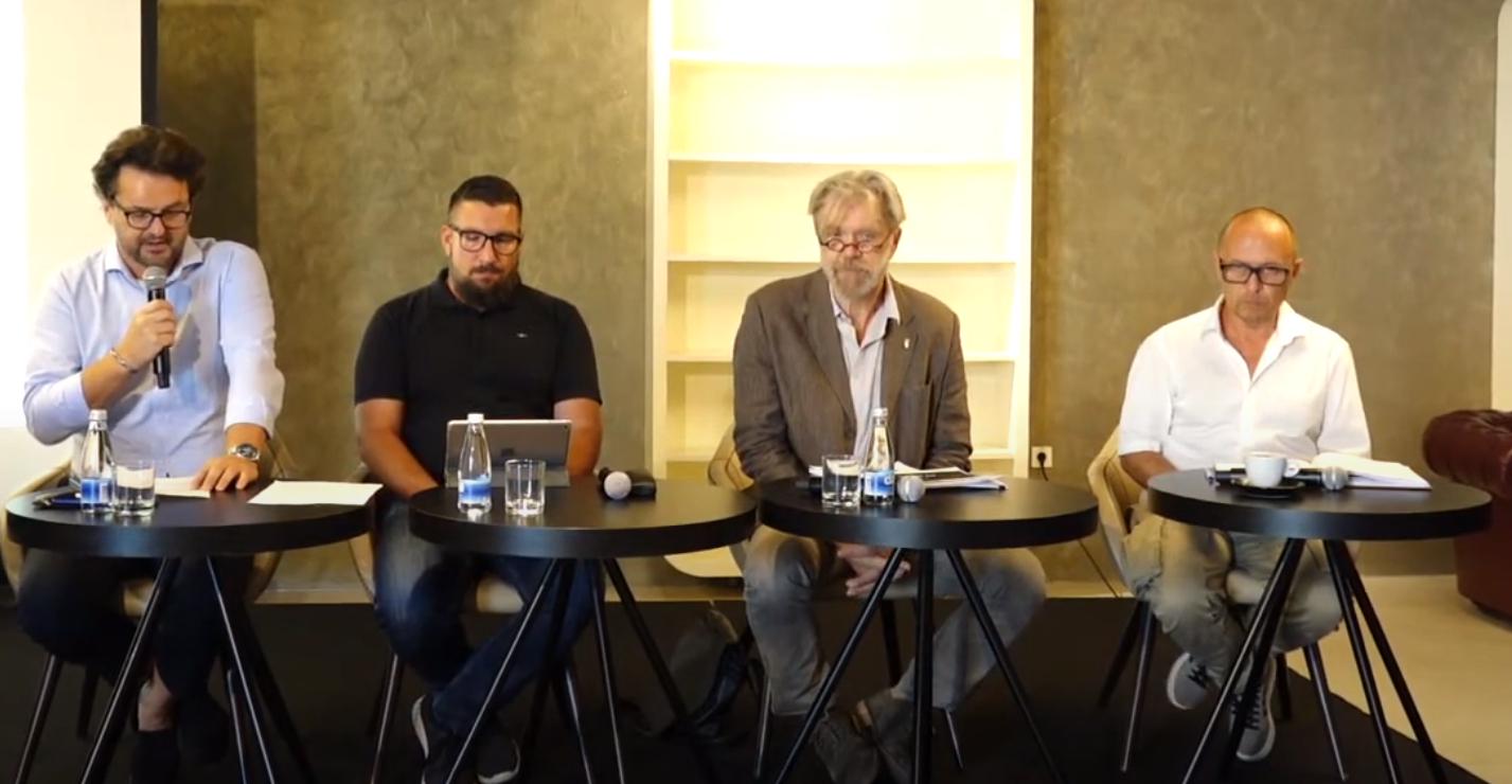 Na novinarski konferenci so sodelovali Gregor Štibernik, Boštjan Dermol, Brane Završan in Nikola Sekulović. Foto: Youtube/zajem zaslona